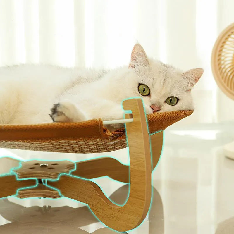 Brown woven rattan pet bed measuring 46x46cm with 17.5cm raised platform for cats and dogs