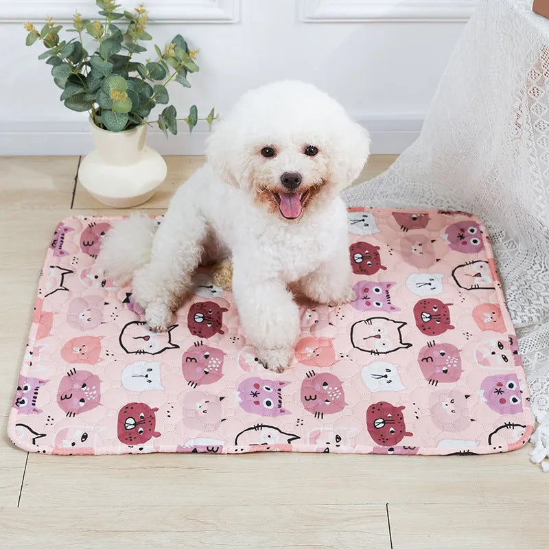 Reusable washable waterproof pet urine pad with animal print designs in multiple sizes