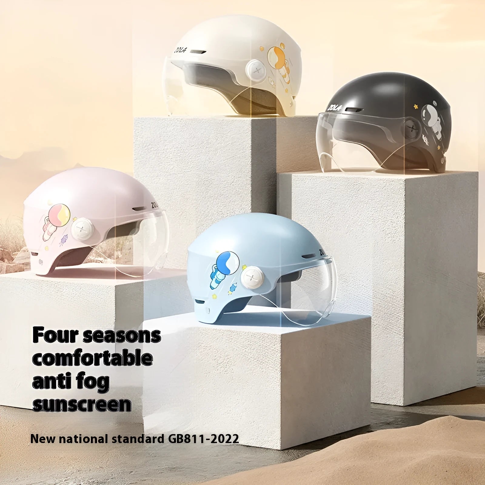 ABS summer half helmet for electric motorcycles in khaki colour with sun protection glasses