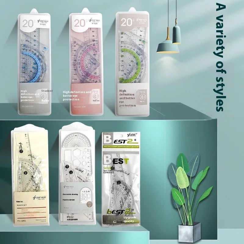 Youpai transparent acrylic drawing ruler sets showing square protractors and measurement tools