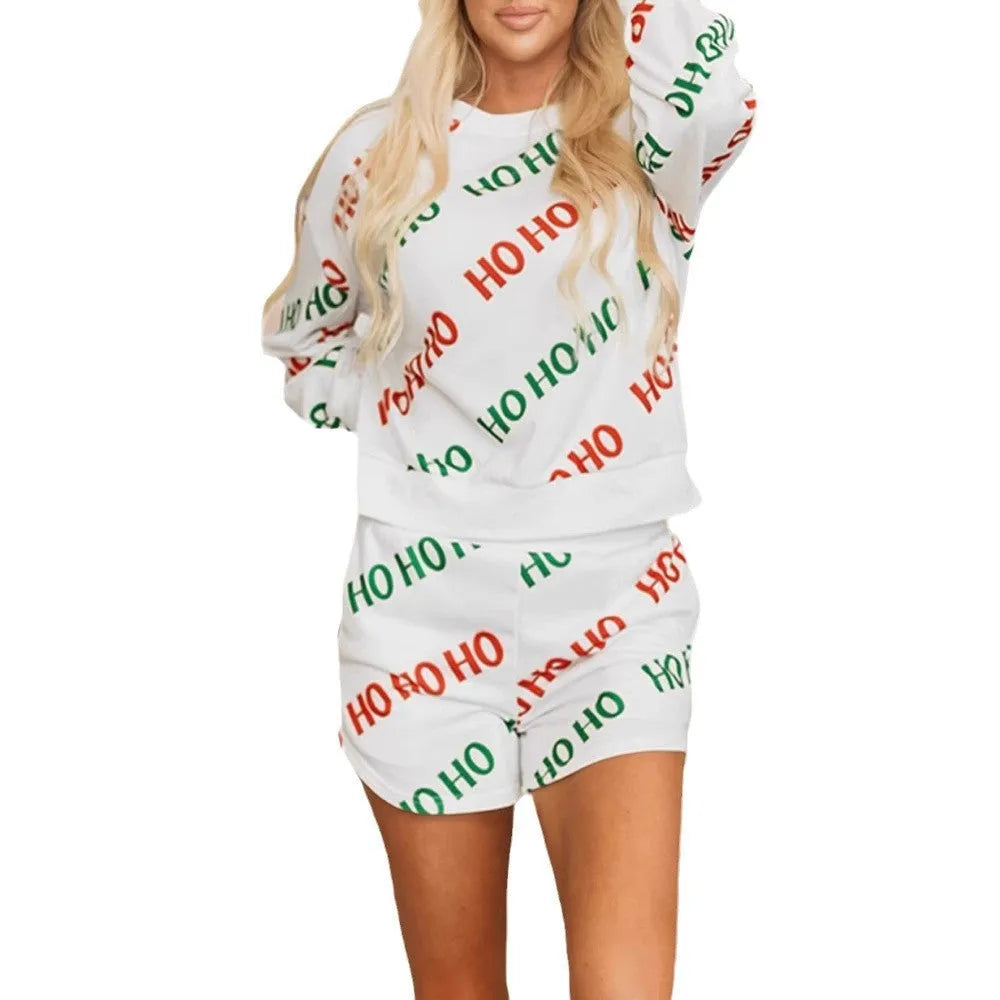 White women's two-piece suit with letter prints and contrast colour street fashion design