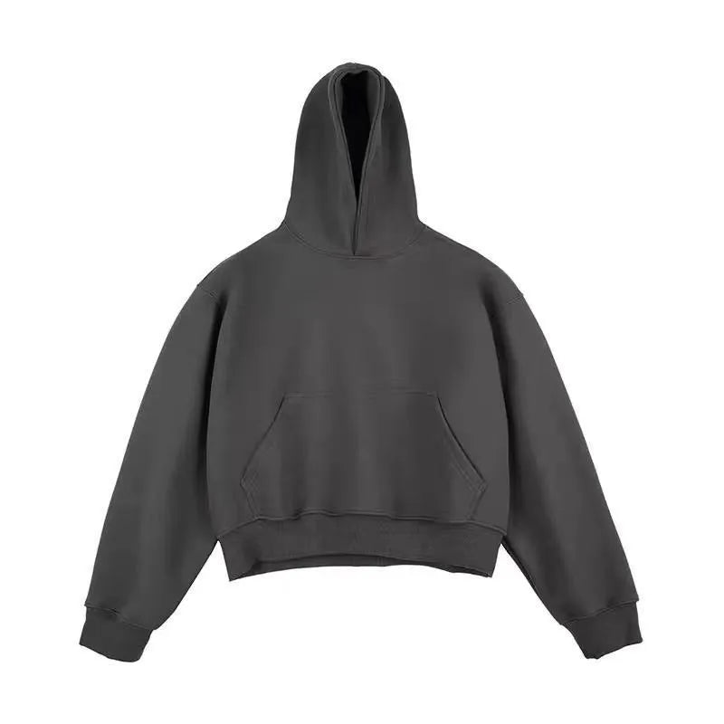 Short black Chinese cotton composite silver fox velvet hooded sweater for teenagers on a hanger.