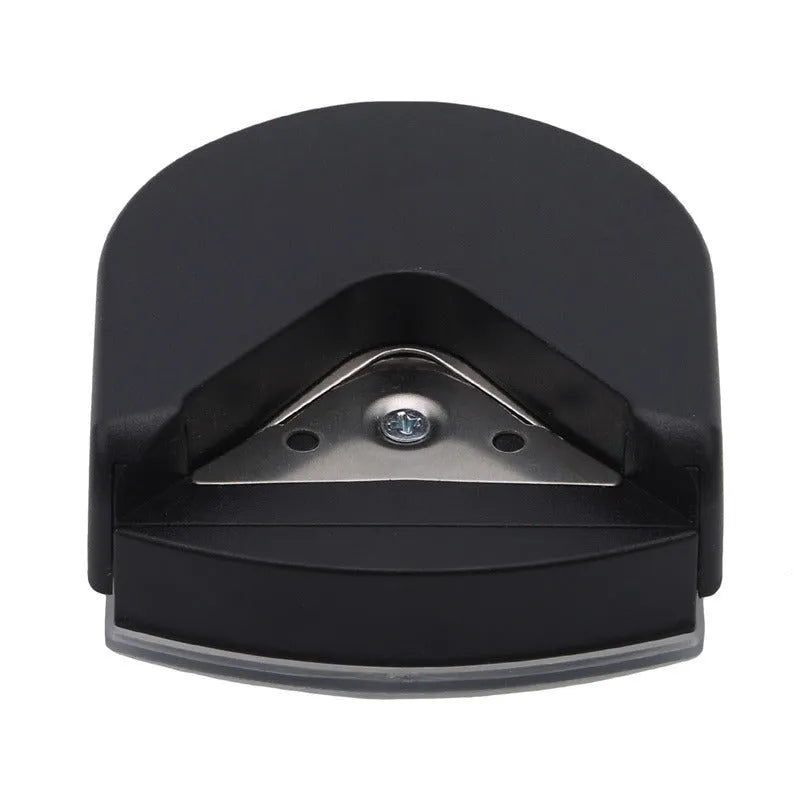 Corner cutter for paper cards and photos, plastic and metal, 5.8cm by 5.4cm by 2.5cm, in black, pink, or blue