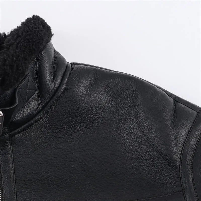 Women's black double-sided fleece jacket, medium thickness, PU fabric, sizes XS to L