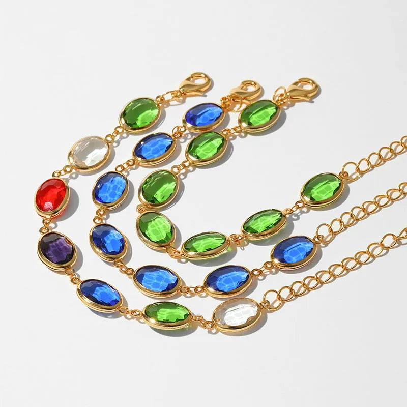 Geometric ellipse women's bracelet with glass inlay on 18K copper in blue, green, multicolor options