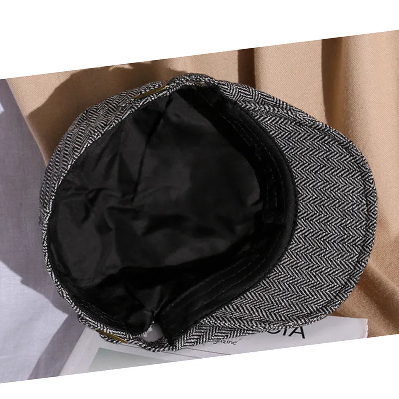 Autumn winter unisex herringbone beret cap adjustable 55-60cm shown in black
