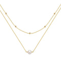 S925 sterling silver double-layer necklace for women with twin pearls on a ball bead chain in gold colour.