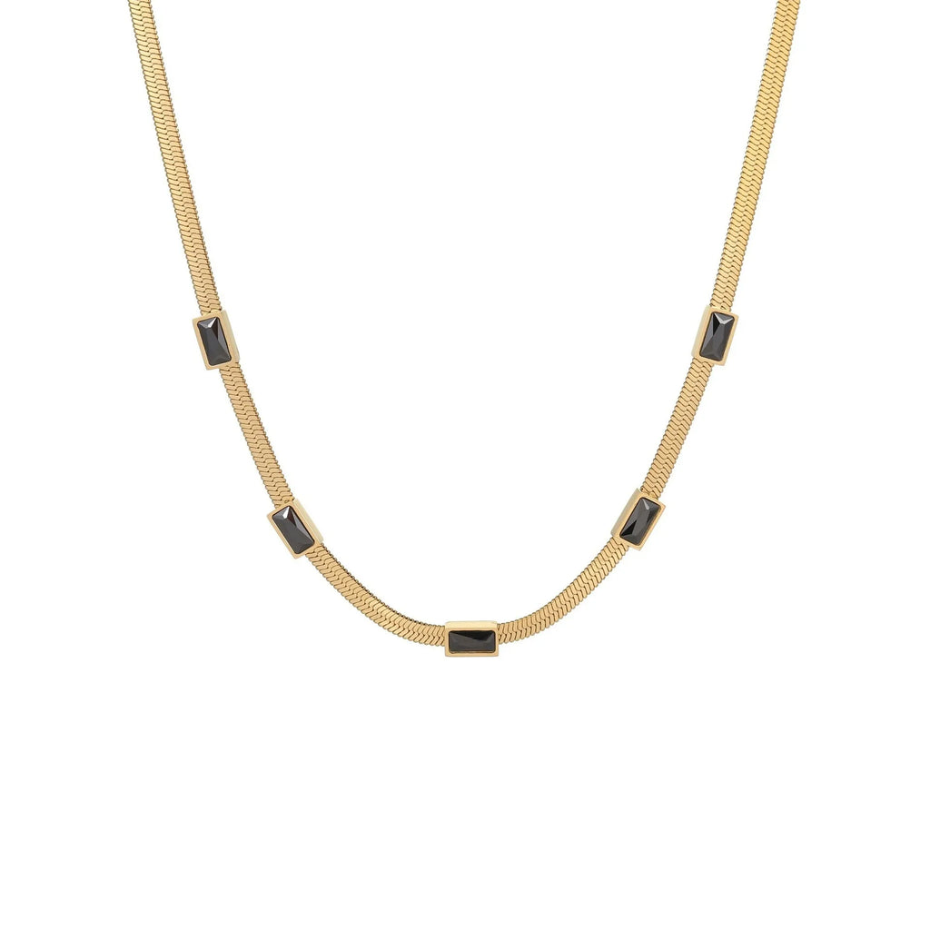 Retro geometric square zircon necklace on stainless steel chain with gold plating