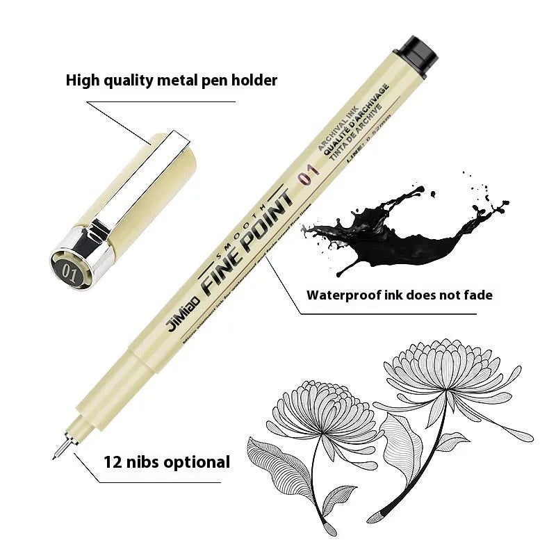 Black waterproof sketch pen with syringe cartoon design for art and writing