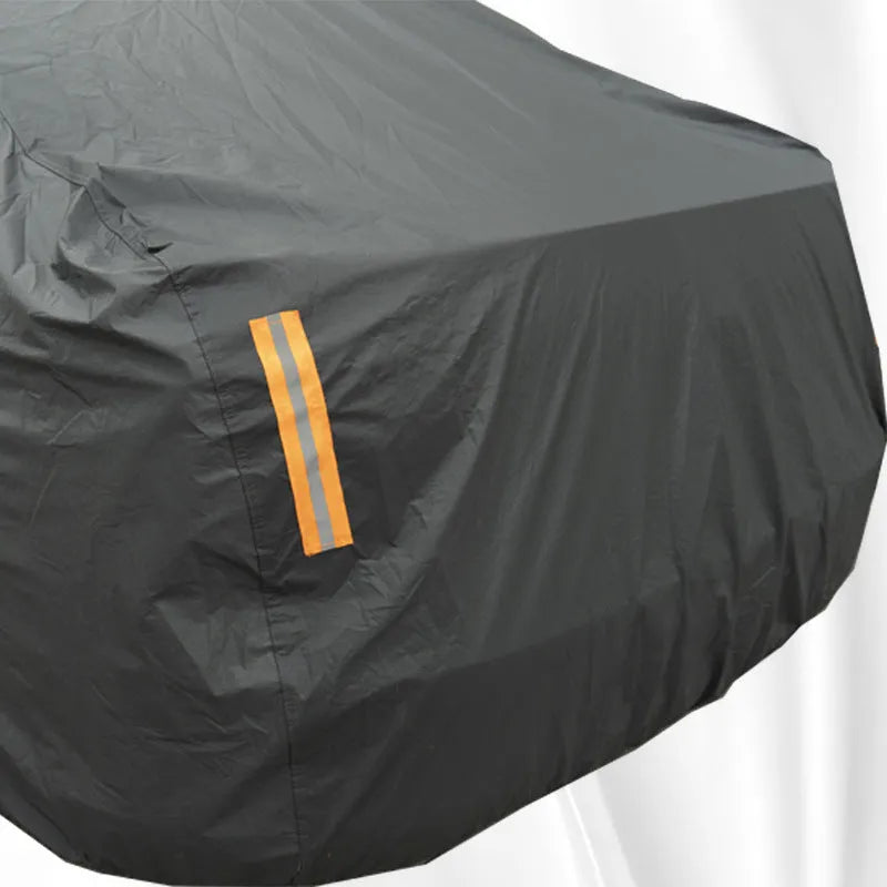 Grey Volkswagen car cover showing thickened PVC chemical fibre construction for rainproof sun protection