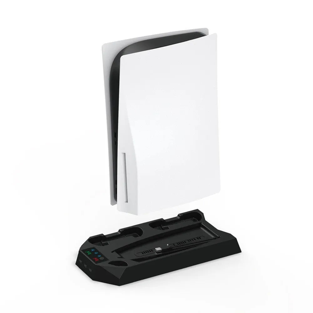 PS5 charging base radiator in black colour showing direct plug connection and controller charging