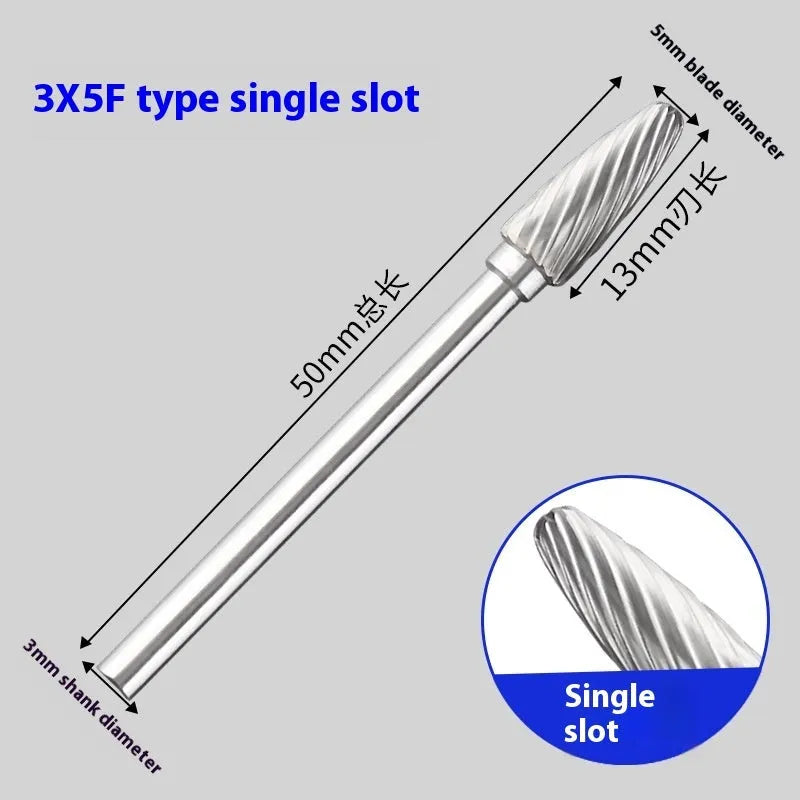 Tungsten steel alloy rotary file F-shaped grinding burr with single sink tooth pattern for metalworking