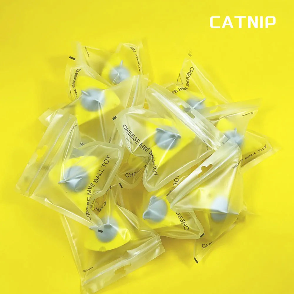 Yellow catnip toy balls for cat teeth cleaning with natural cheese flavour and silvervine