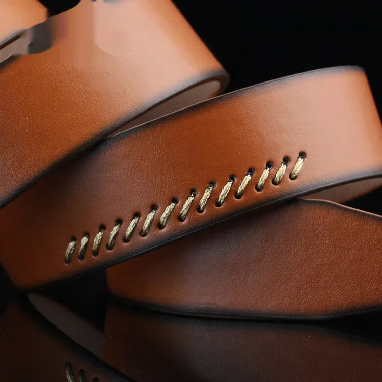 Men's retro threading casual belt with alloy pin buckle on imitation leather
