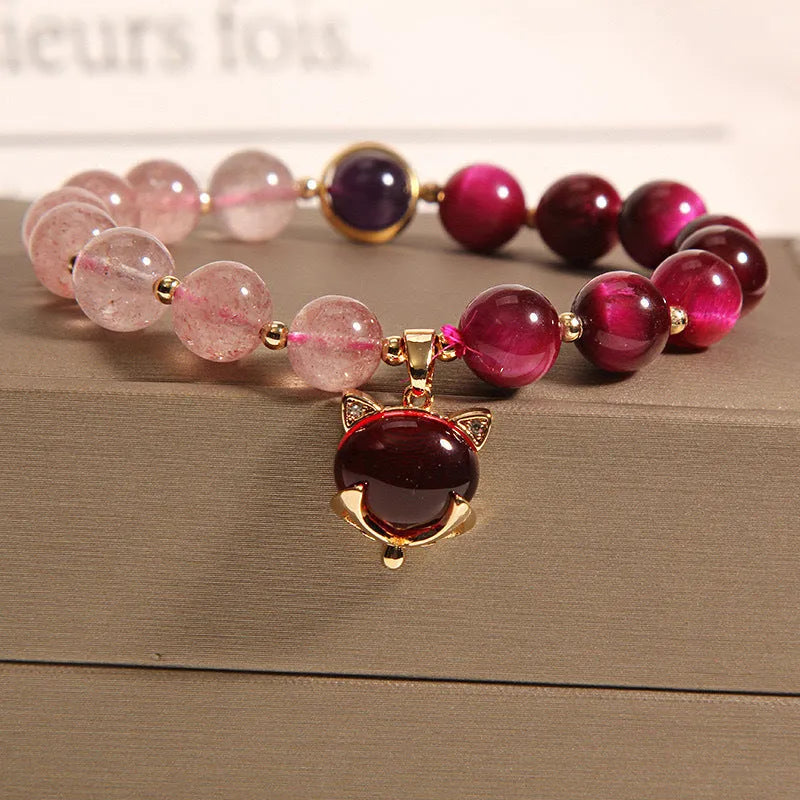 Strawberry crystal elastic bracelet for women with 18cm uniform size