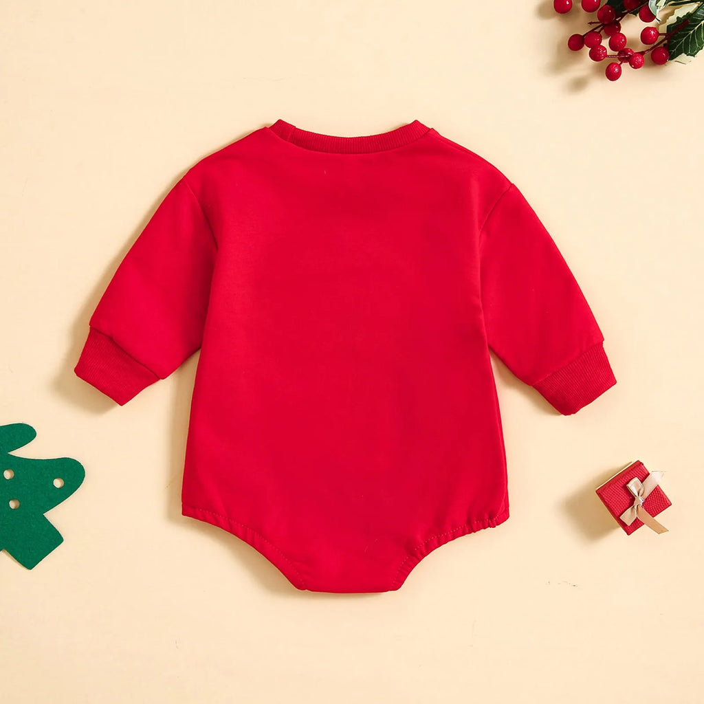 Baby Christmas cotton jumpsuit with printed hat, white or red, triangle style, sizes 60cm to 90cm