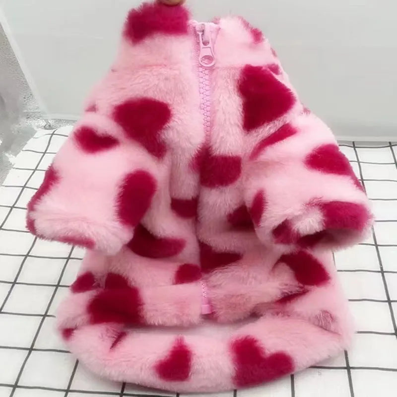 Polyester plush warm coat for small dogs in pink or brown colours, British style design