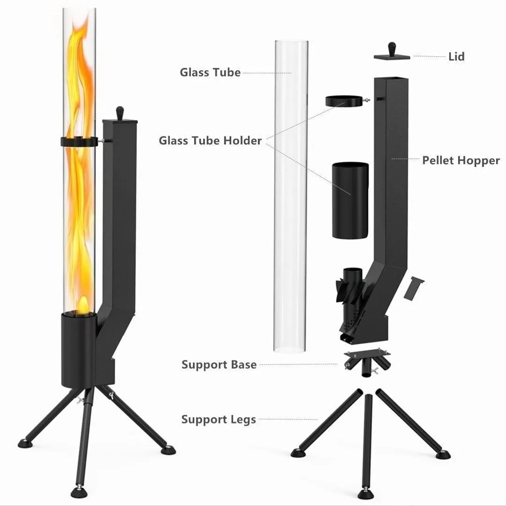 Vertical iron wood burning rocket furnace courtyard heating stove
