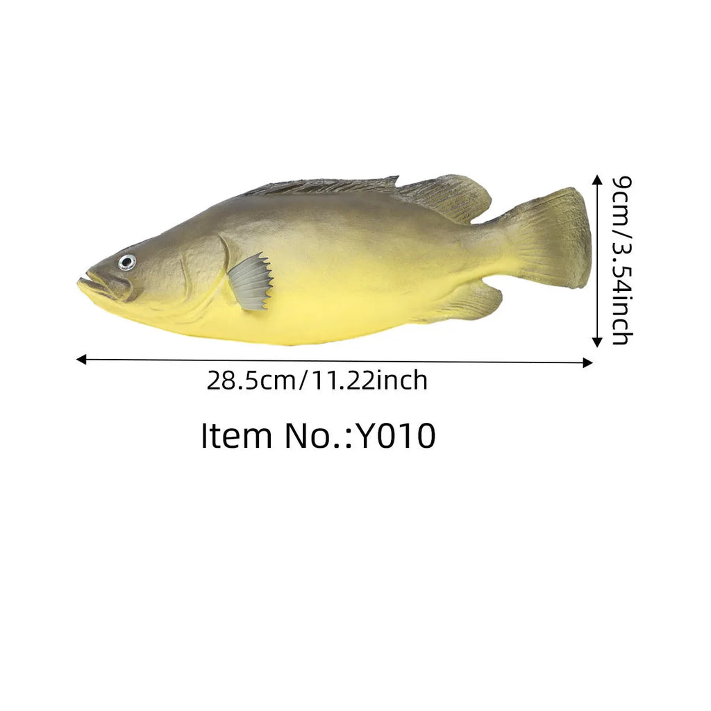 Three PU simulated fish ornaments: yellow-fin tuna, small tuna, and yellow croaker