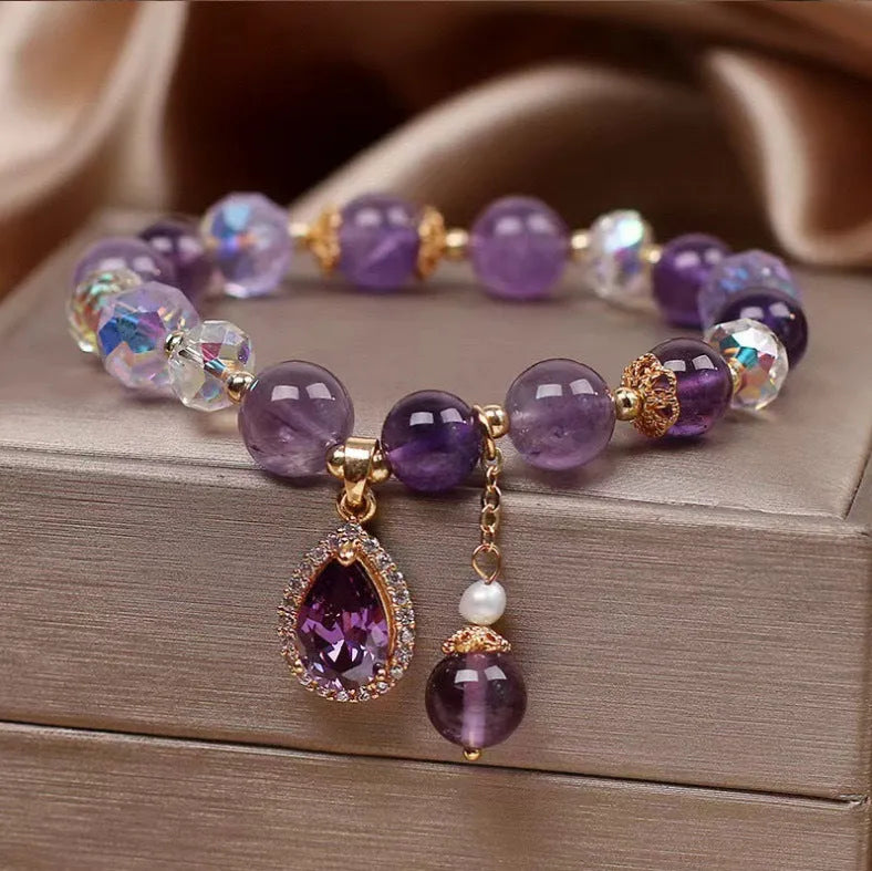 Purple amethyst crystal bracelet for women with natural stones and micro inlay craftsmanship
