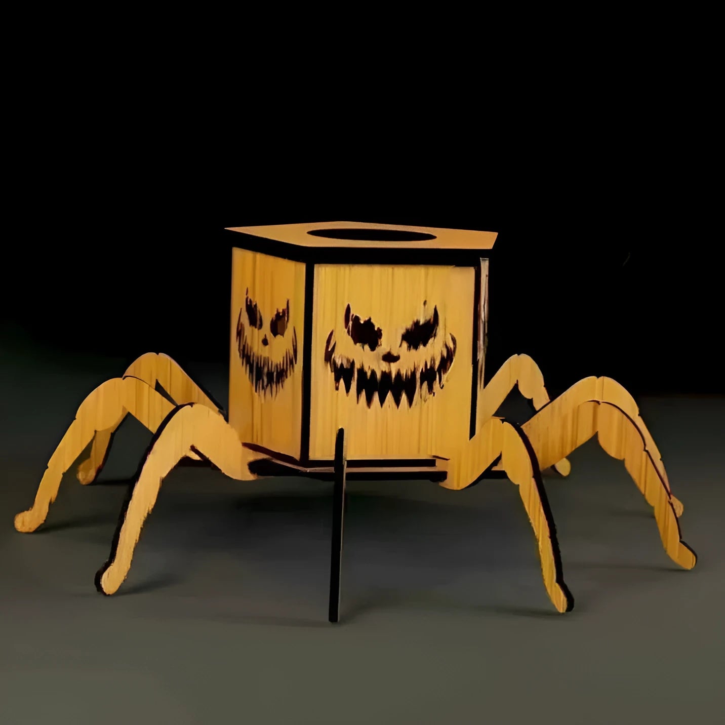 Wooden Halloween spider lantern candlestick decoration measuring 21 by 8.5 centimetres
