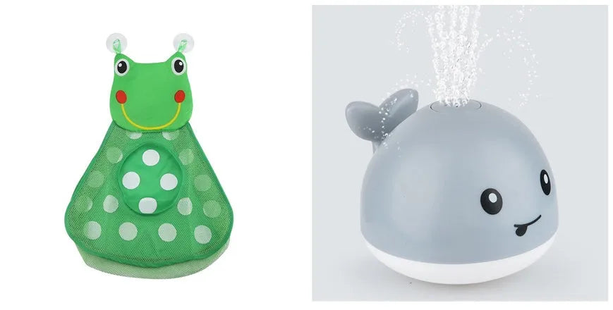 Automatic spray whale bath toy with LED lights floating in water