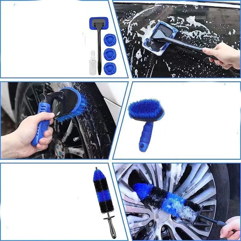 26-piece car wash brush set with PP bristles and multiple brush head designs for automotive cleaning