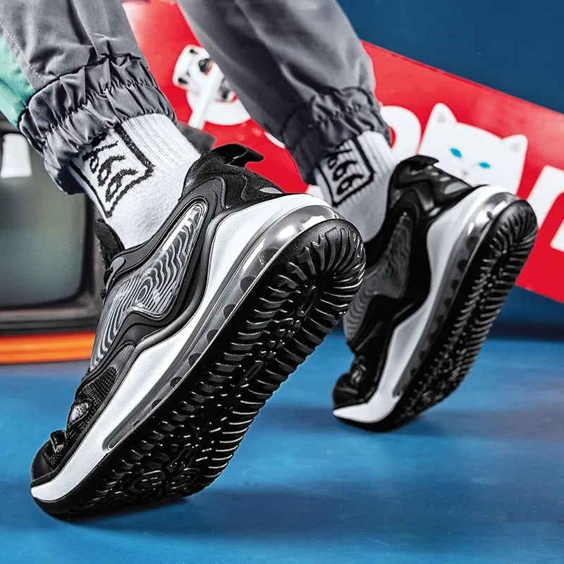 Men's casual summer shoes in Space Black colour with rubber sole and air cushion design.