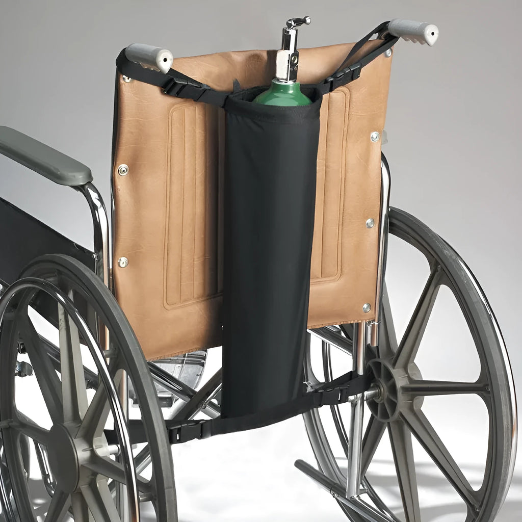 Black cylindrical wheelchair pannier bag for oxygen cylinder transport made from 600D Oxford cloth