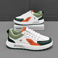 Men's casual shoes in artificial PU with round toe design, shown in white orange colour combination