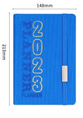 Creative student almanac diary with imitation leather cover, open to show Daolin paper pages.