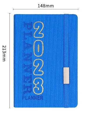 Creative student almanac diary with imitation leather cover, open to show Daolin paper pages.