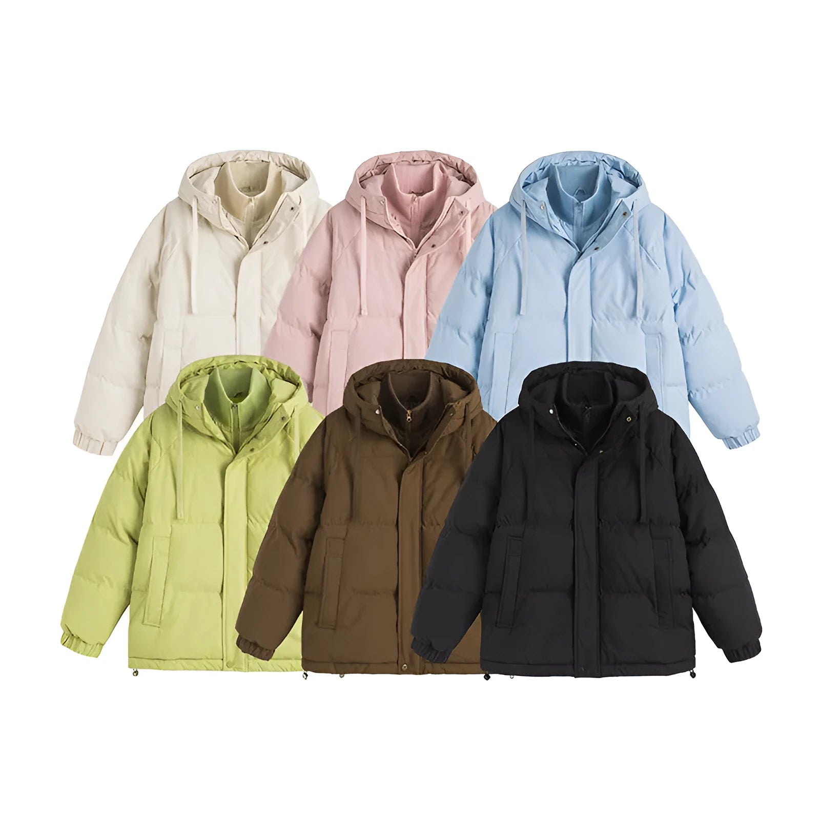 Loose fit padded winter jacket in a solid colour with side seam pockets.
