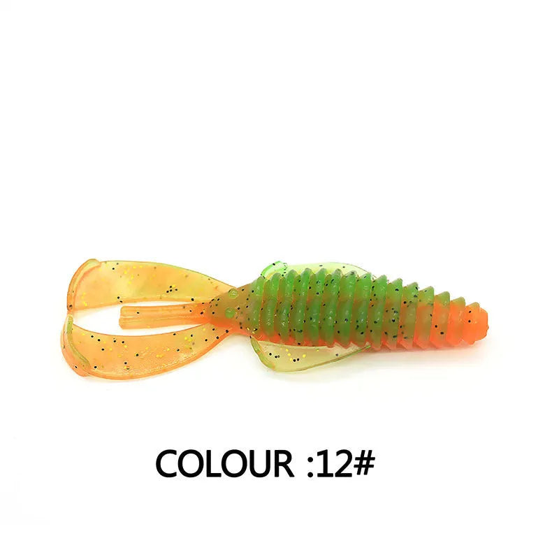 PVC fishing soft bait lure in 8cm and 12cm sizes showing twelve different colour options