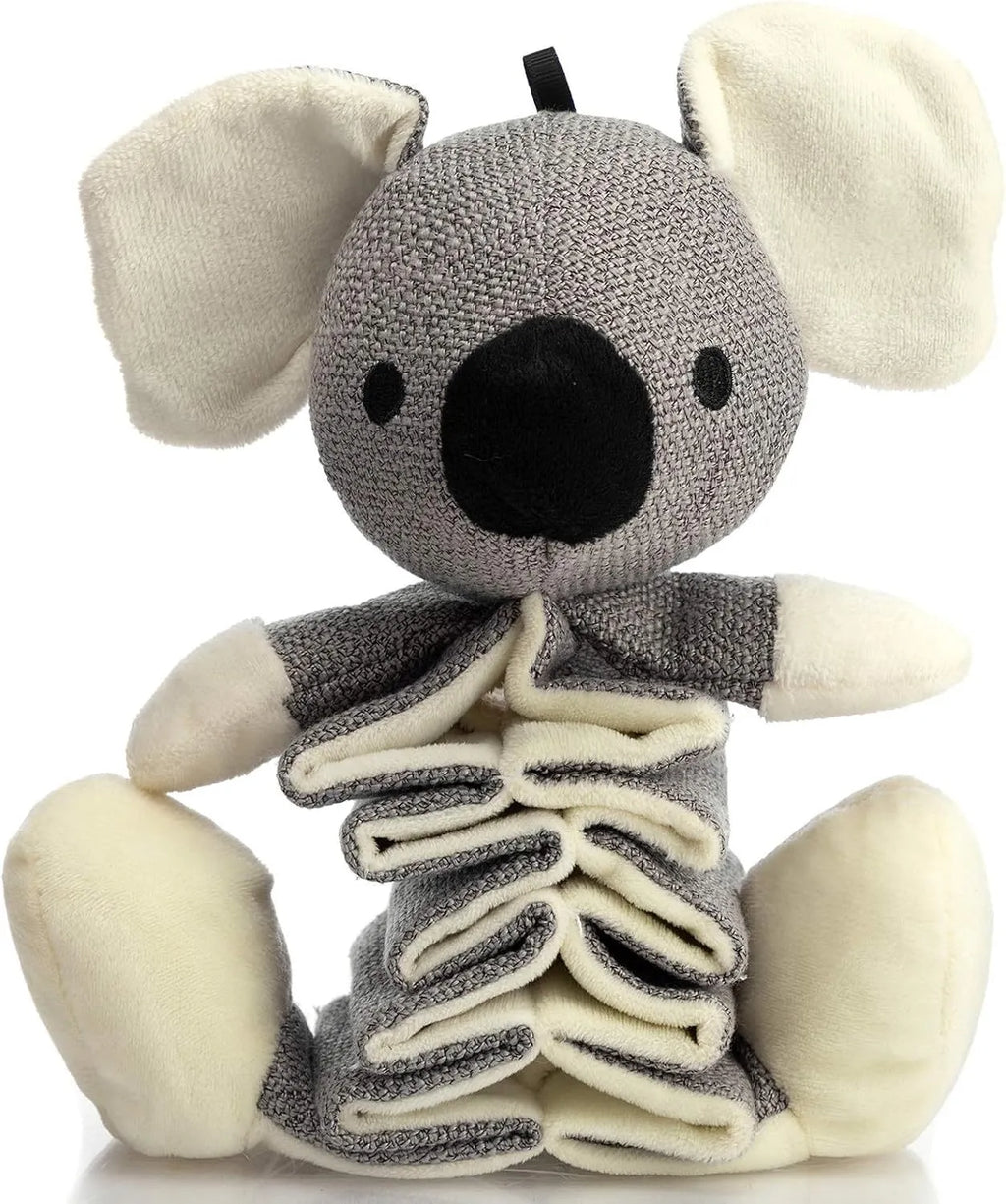 Gray koala-shaped dog chew toy measuring 30cm with durable cloth construction and crinkle paper inside