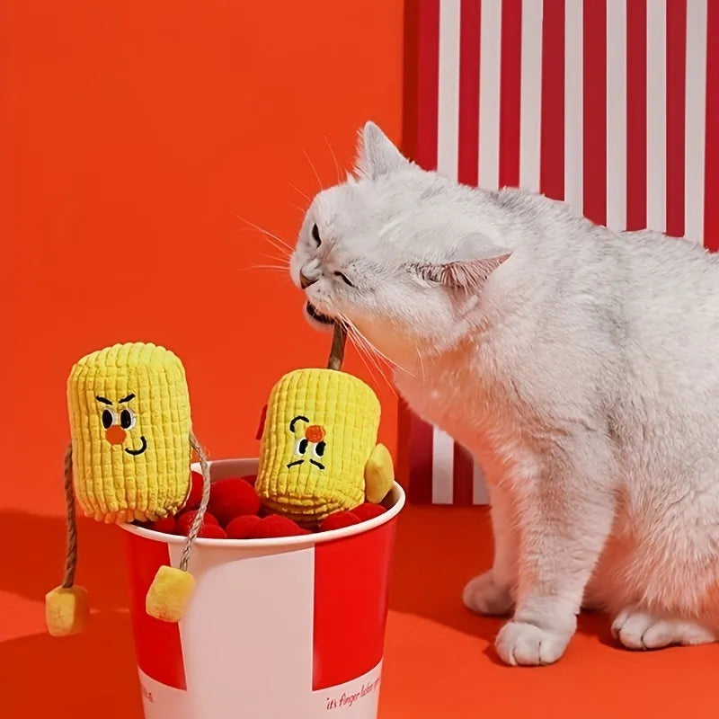 Corn cob shaped polio wood cat dental toy with catnip in Boxer or Coach design measuring 7x6x15cm