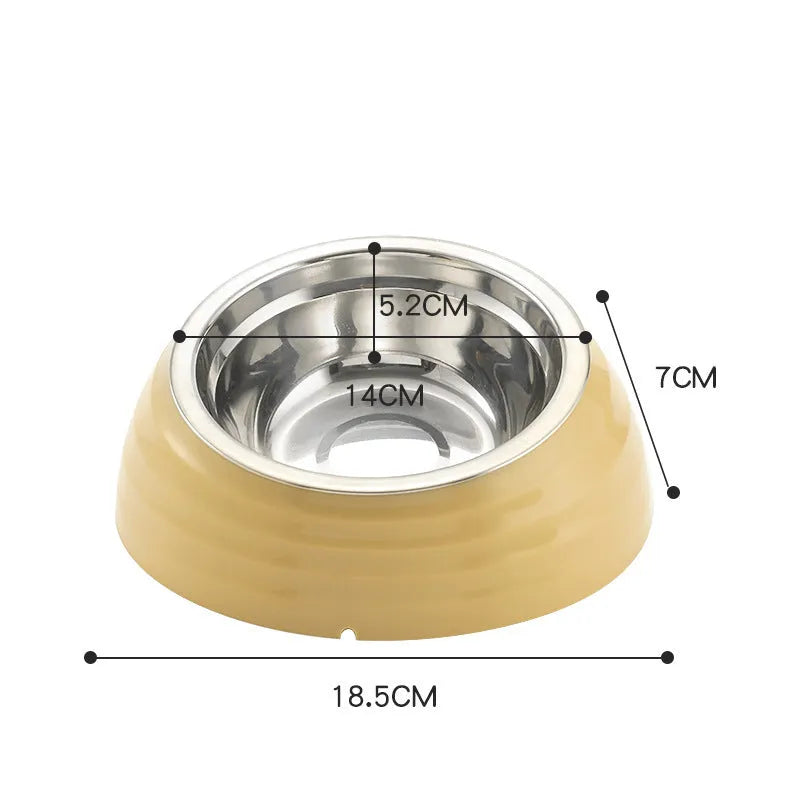Stainless steel cat bowl plastic pet tableware in light green beige brown colour options