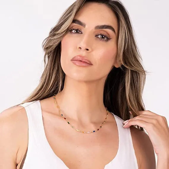 Ladies geometric crystal necklace with alloy chain and adjustable 41-50cm length