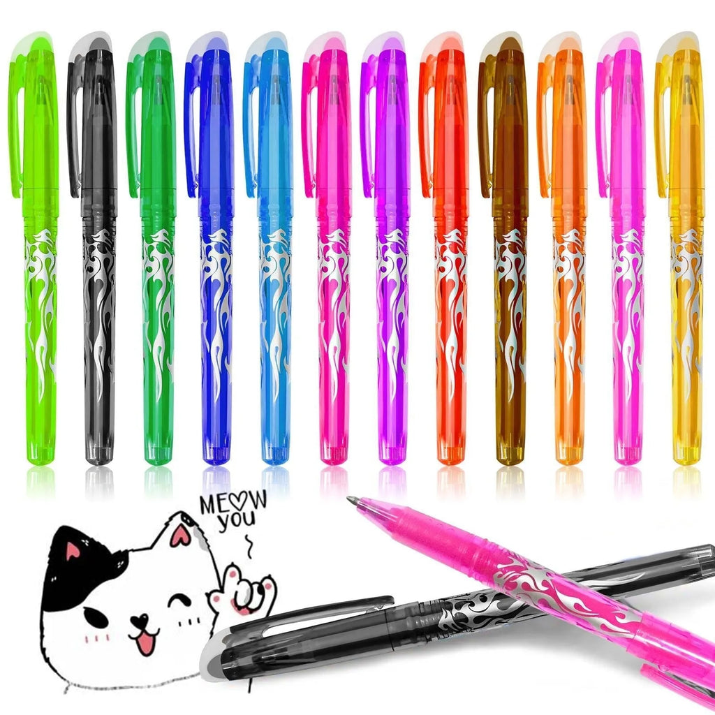 Pack of multi-colour hot erasable gel pens with plastic bodies and stainless steel nibs.