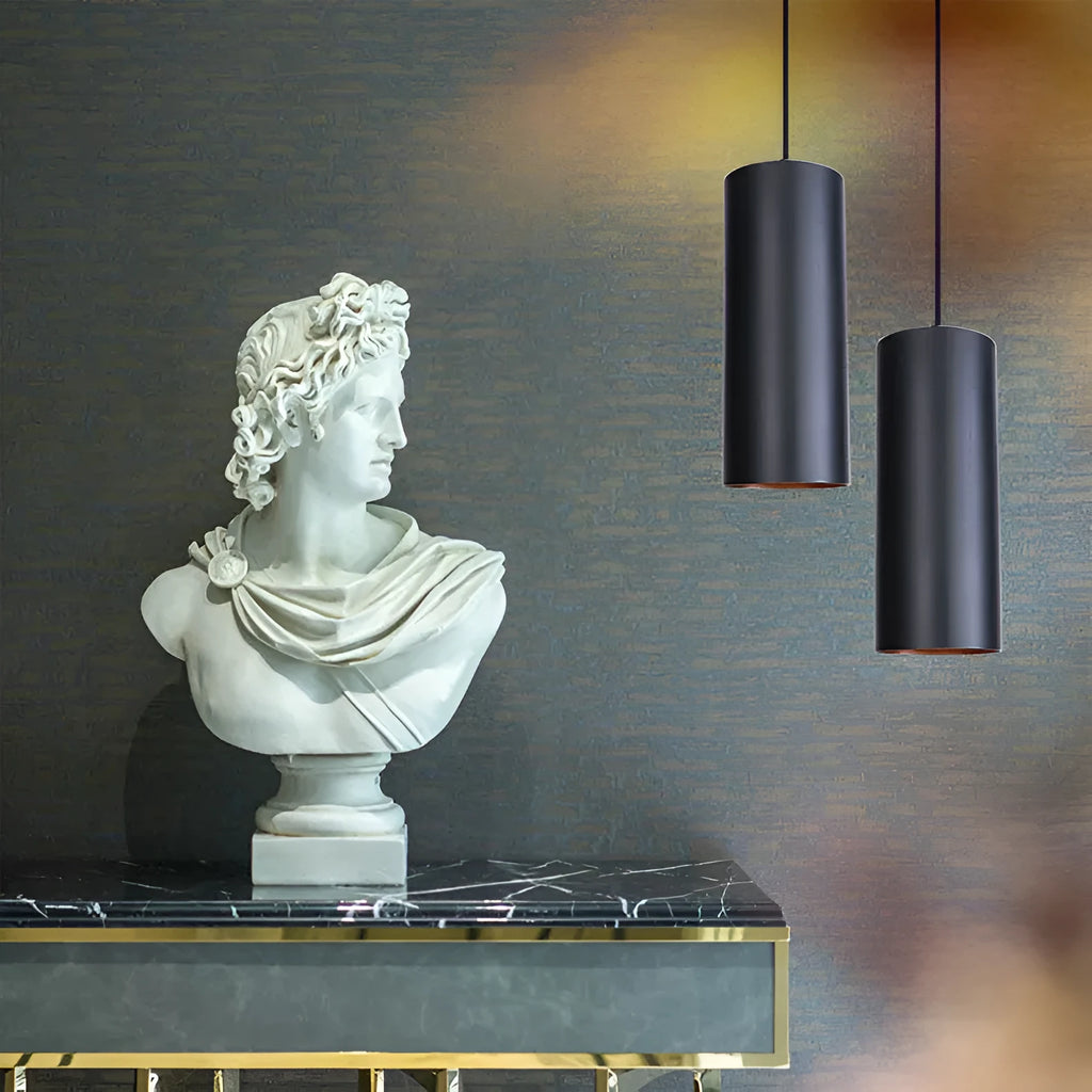 Retro iron art chandelier with matte black finish hanging from ceiling