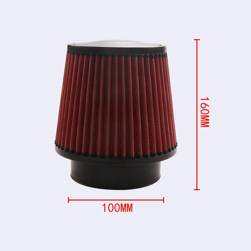 76mm mushroom head car air filter with PU and aluminium alloy body, 10cm inlet height, shown with clamp.