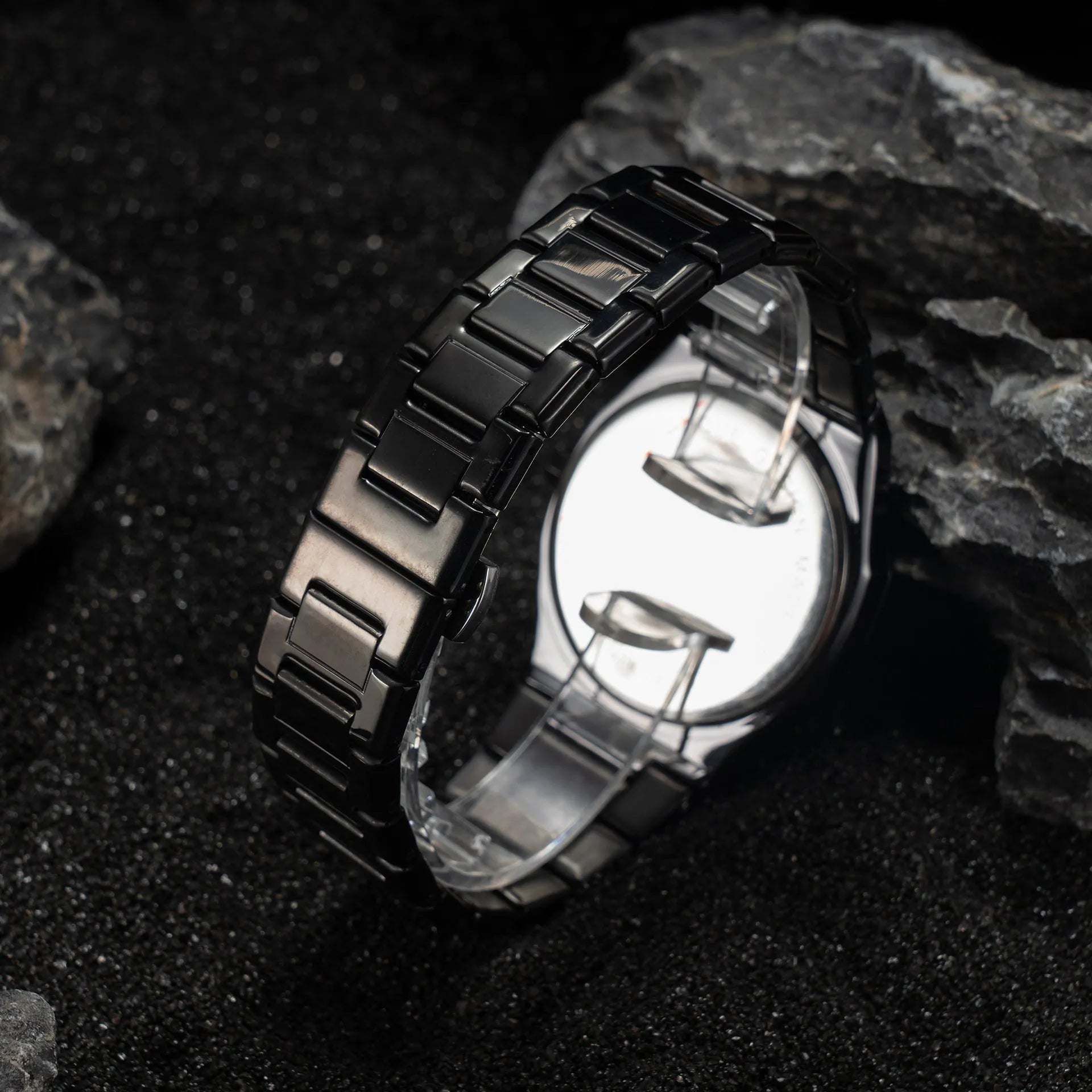 Men's business casual watch with stainless steel belt and black dial, 10mm thickness