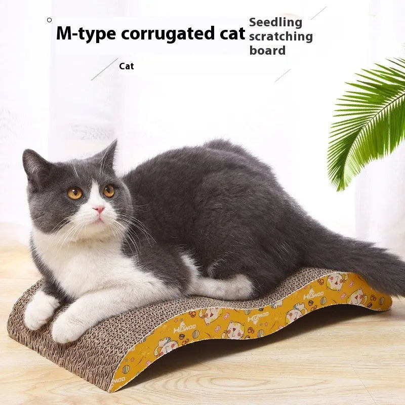 Leather-bound corrugated paper cat scratch board in multiple shape variations