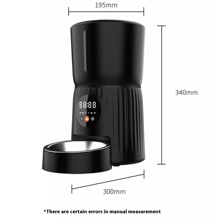 Black intelligent pet feeder with automatic timing and quantitative remote control for cats and dogs
