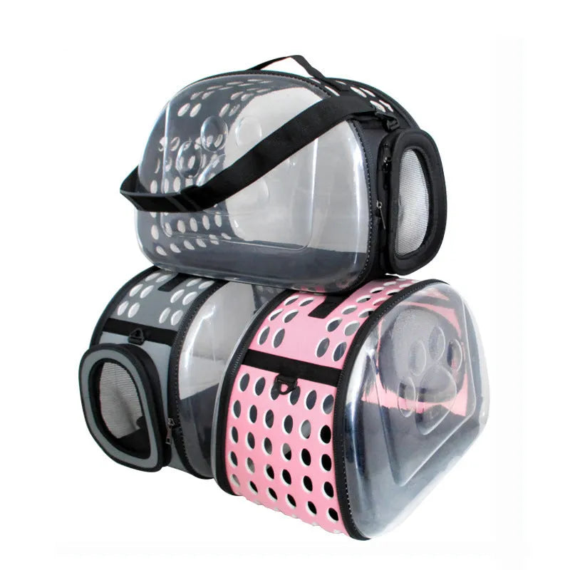 Crossbody pet bag in PET EVA polyester knitted fabric, solid colour, available in small and large sizes with six colour options.