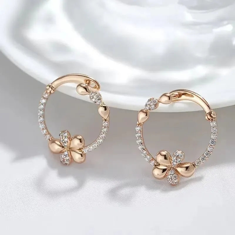 Copper round ring earrings with geometric design and electroplated finish for women