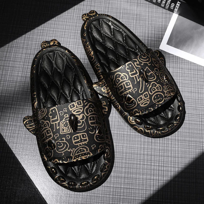 Casual shark design home slippers in EVA material on a plain background.