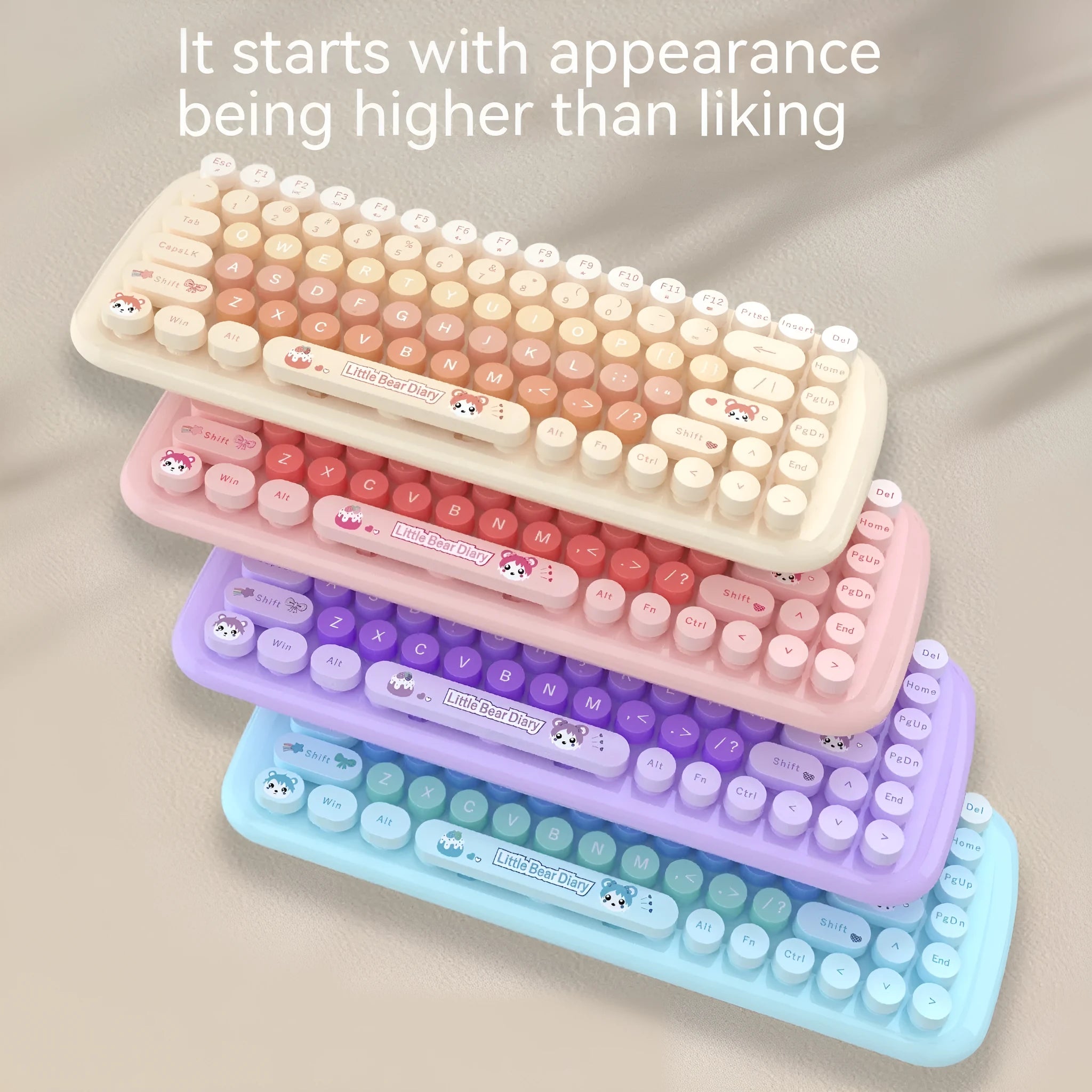 Candy pink wireless keyboard and mouse set with USB receiver on a desk
