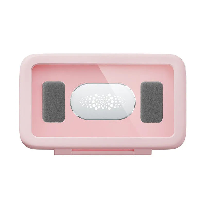 Waterproof bathroom phone case with touch screen mounted on tile, showing anti-fog window and universal phone fit