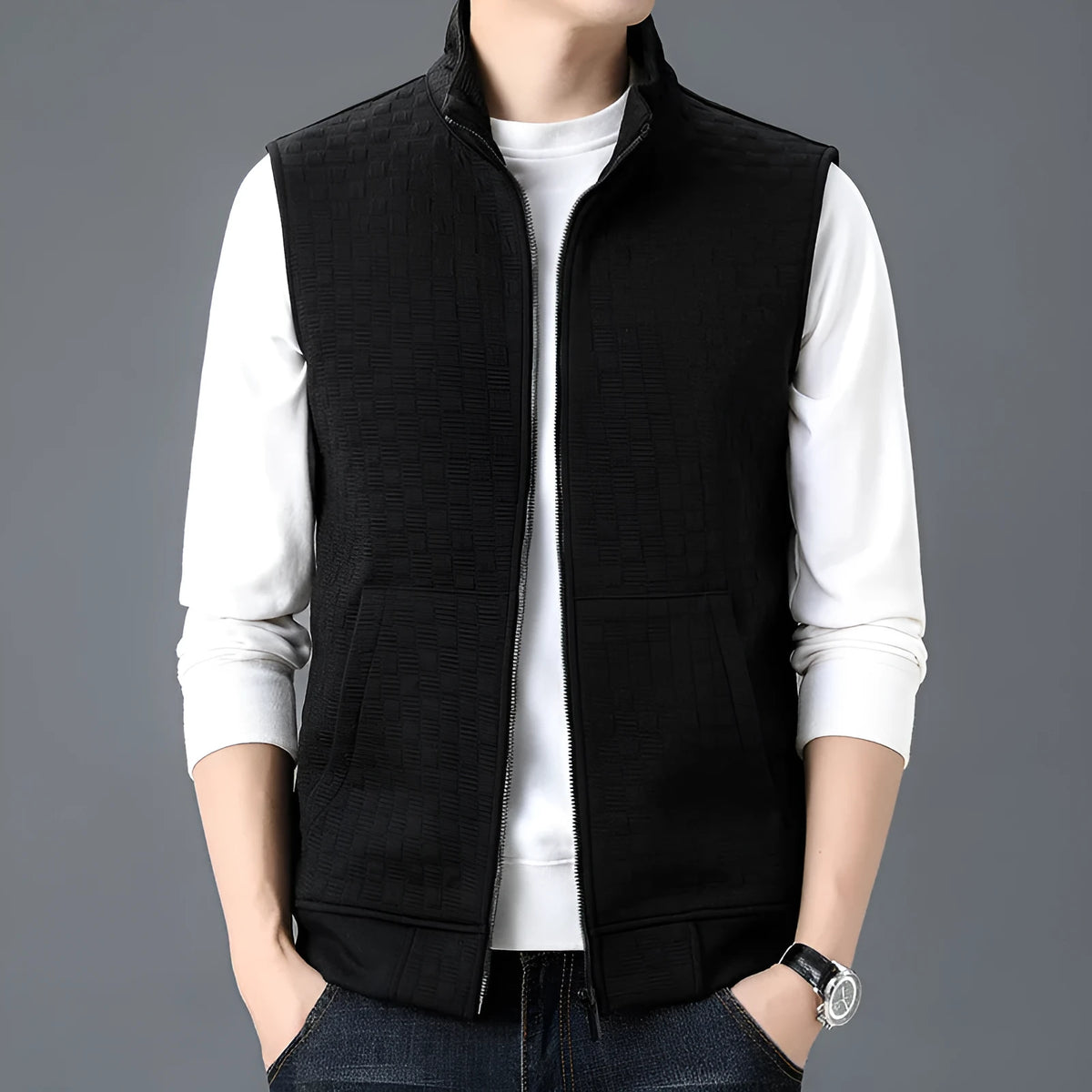 Men's sleeveless waistcoat vest in polyester blend available in four colours